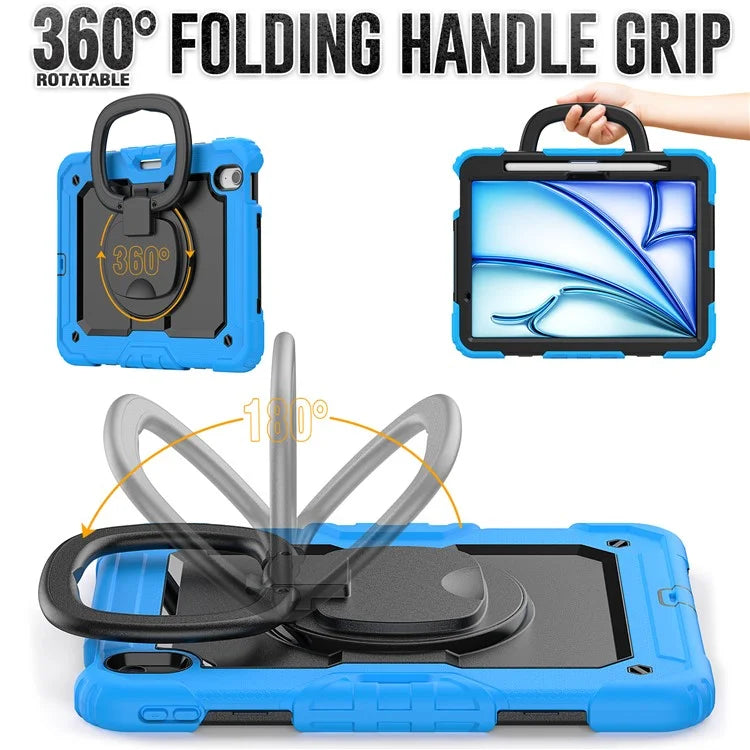 For iPad Air 11 (2024) Case PC+Silicone Tablet Cover with Shoulder Strap Rotating Grip Handle