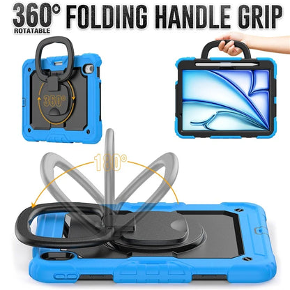 For iPad Air 11 (2024) Case PC+Silicone Tablet Cover with Shoulder Strap Rotating Grip Handle
