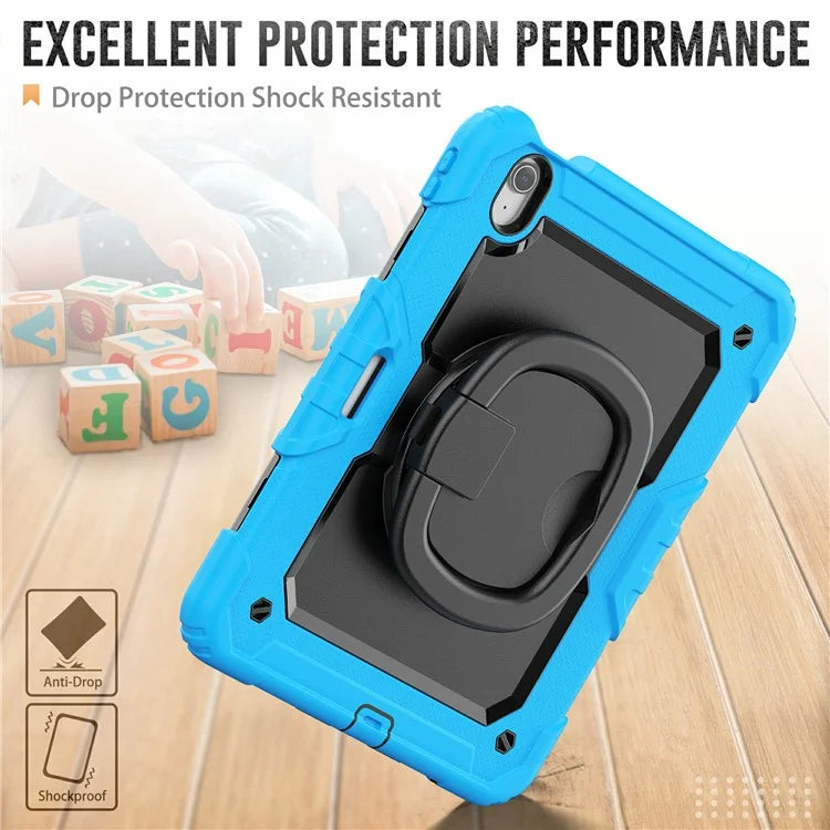 For iPad Air 11 (2024) Case PC+Silicone Tablet Cover with Shoulder Strap Rotating Grip Handle