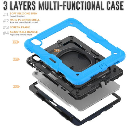 For iPad Air 11 (2024) Case PC+Silicone Tablet Cover with Shoulder Strap Rotating Grip Handle