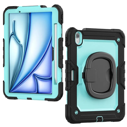 For iPad Air 11 (2024) Case PC+Silicone Tablet Cover with Shoulder Strap Rotating Grip Handle / Black