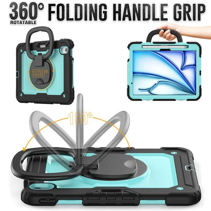 For iPad Air 11 (2024) Case PC+Silicone Tablet Cover with Shoulder Strap Rotating Grip Handle / Black