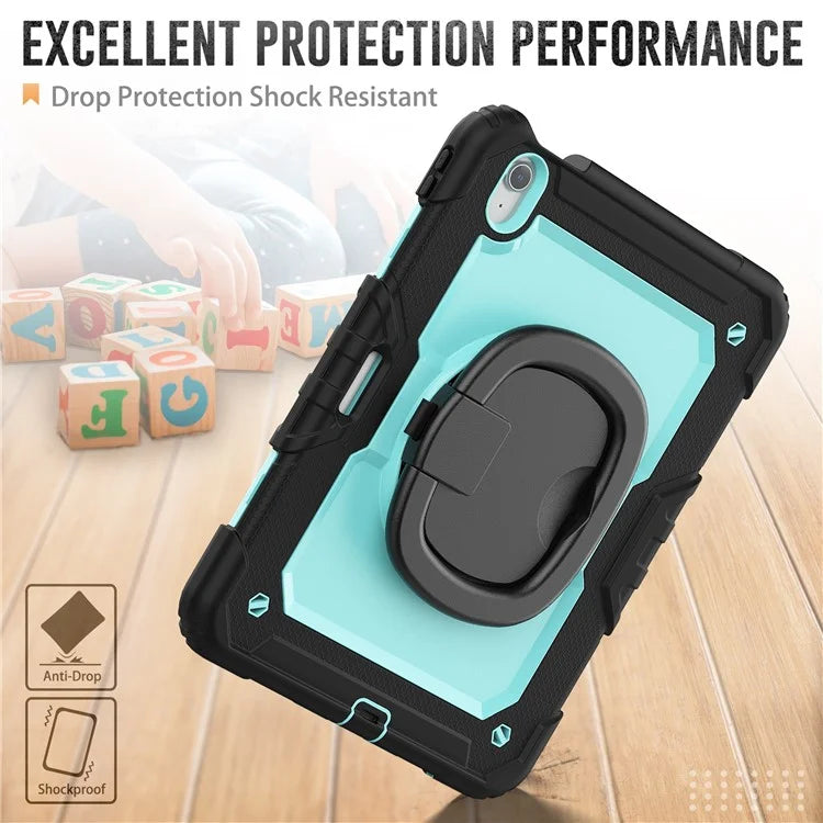 For iPad Air 11 (2024) Case PC+Silicone Tablet Cover with Shoulder Strap Rotating Grip Handle / Black