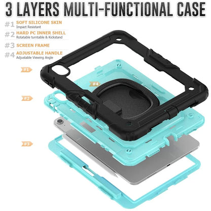 For iPad Air 11 (2024) Case PC+Silicone Tablet Cover with Shoulder Strap Rotating Grip Handle / Black
