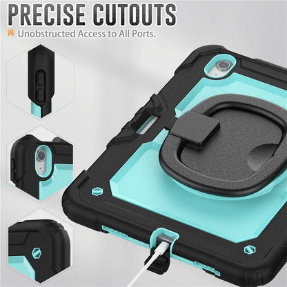 For iPad Air 11 (2024) Case PC+Silicone Tablet Cover with Shoulder Strap Rotating Grip Handle / Black