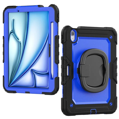 For iPad Air 11 (2024) Case PC+Silicone Tablet Cover with Shoulder Strap Rotating Grip Handle / Black