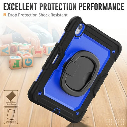 For iPad Air 11 (2024) Case PC+Silicone Tablet Cover with Shoulder Strap Rotating Grip Handle / Black