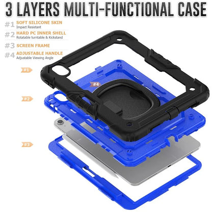 For iPad Air 11 (2024) Case PC+Silicone Tablet Cover with Shoulder Strap Rotating Grip Handle / Black