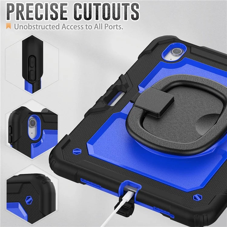 For iPad Air 11 (2024) Case PC+Silicone Tablet Cover with Shoulder Strap Rotating Grip Handle / Black