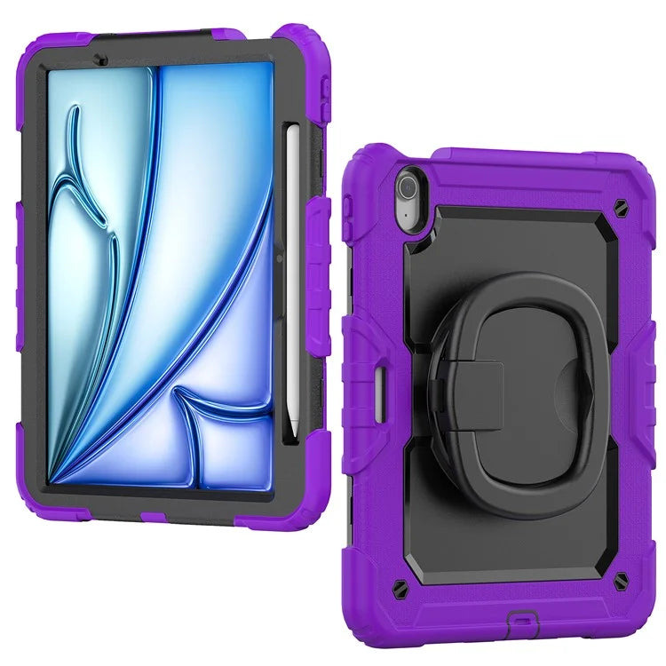 For iPad Air 11 (2024) Case PC+Silicone Tablet Cover with Shoulder Strap Rotating Grip Handle