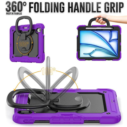 For iPad Air 11 (2024) Case PC+Silicone Tablet Cover with Shoulder Strap Rotating Grip Handle