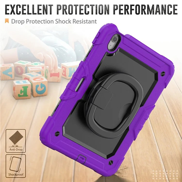 For iPad Air 11 (2024) Case PC+Silicone Tablet Cover with Shoulder Strap Rotating Grip Handle