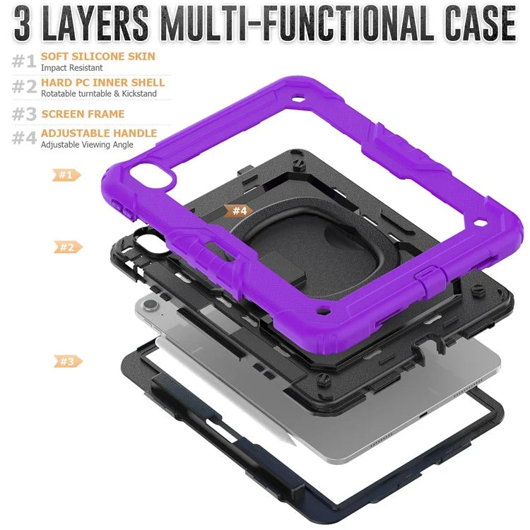 For iPad Air 11 (2024) Case PC+Silicone Tablet Cover with Shoulder Strap Rotating Grip Handle