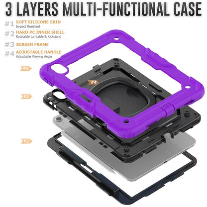 For iPad Air 11 (2024) Case PC+Silicone Tablet Cover with Shoulder Strap Rotating Grip Handle
