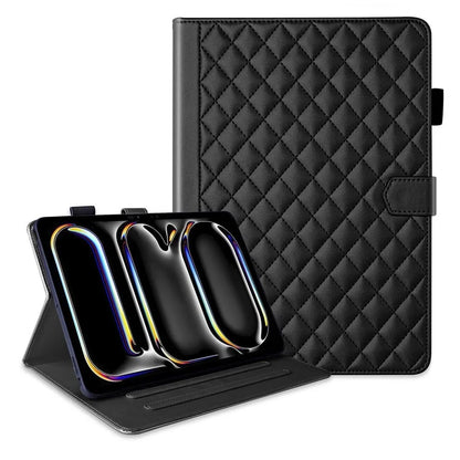 For iPad Pro 11 (2024) Case Rhombus Grid PU Leather Stand Tablet Cover with Card Slot