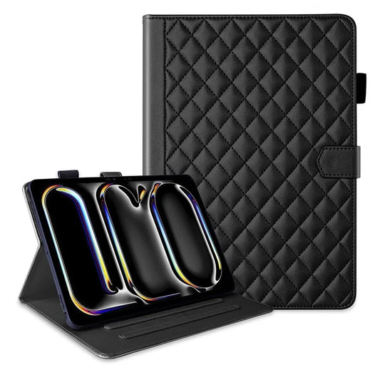 For iPad Pro 11 (2024) Case Rhombus Grid PU Leather Stand Tablet Cover with Card Slot