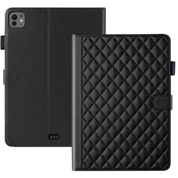 For iPad Pro 11 (2024) Case Rhombus Grid PU Leather Stand Tablet Cover with Card Slot