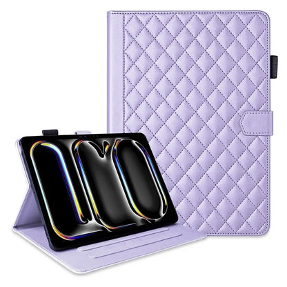For iPad Pro 11 (2024) Case Rhombus Grid PU Leather Stand Tablet Cover with Card Slot