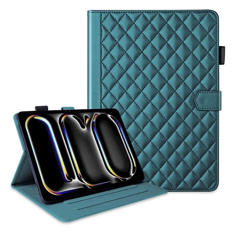 For iPad Pro 11 (2024) Case Rhombus Grid PU Leather Stand Tablet Cover with Card Slotish Green