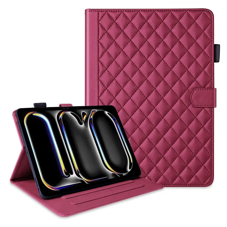 For iPad Pro 11 (2024) Case Rhombus Grid PU Leather Stand Tablet Cover with Card Slot