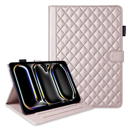 For iPad Pro 11 (2024) Case Rhombus Grid PU Leather Stand Tablet Cover with Card Slot