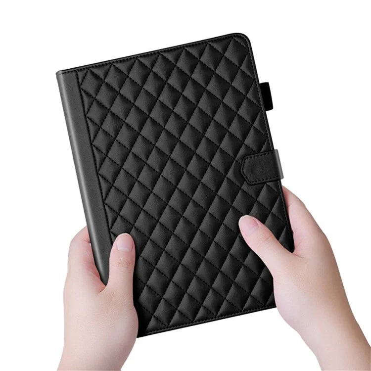 For iPad Pro 13 (2024) Case Card Holder Rhombus Grid PU Leather Stand Tablet Coverish Green