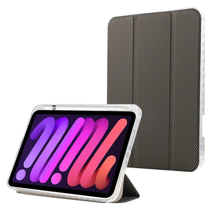 For iPad mini (2021) Case Carbon Fiber Texture Leather+Clear Acrylic+TPU Stand Tablet Cover