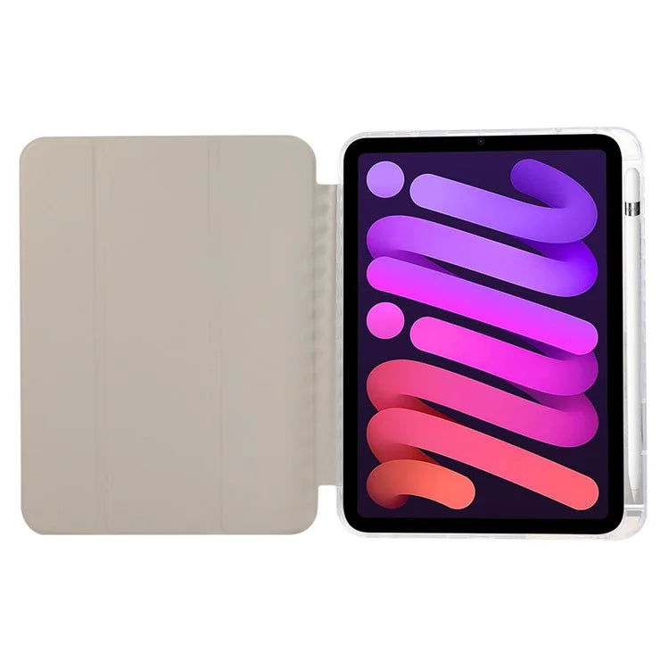 For iPad mini (2021) Case Carbon Fiber Texture Leather+Clear Acrylic+TPU Stand Tablet Cover