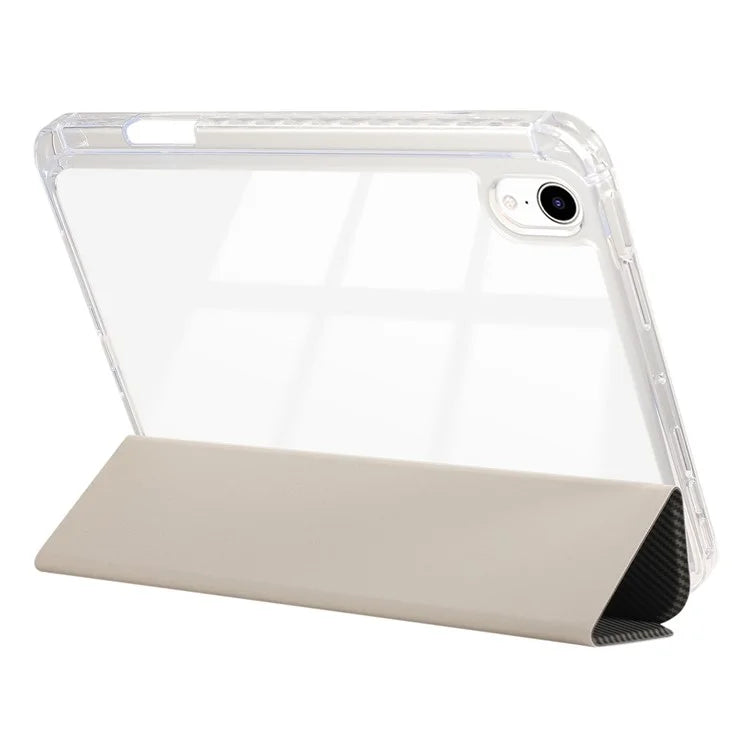 For iPad mini (2021) Case Carbon Fiber Texture Leather+Clear Acrylic+TPU Stand Tablet Cover