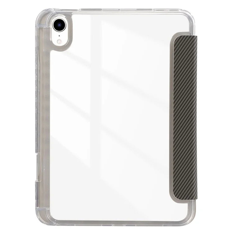 For iPad mini (2021) Case Carbon Fiber Texture Leather+Clear Acrylic+TPU Stand Tablet Cover