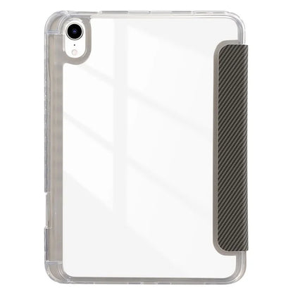 For iPad mini (2021) Case Carbon Fiber Texture Leather+Clear Acrylic+TPU Stand Tablet Cover
