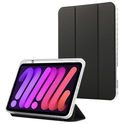 For iPad mini (2021) Case Carbon Fiber Texture Leather+Clear Acrylic+TPU Stand Tablet Cover