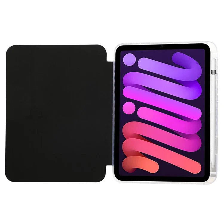 For iPad mini (2021) Case Carbon Fiber Texture Leather+Clear Acrylic+TPU Stand Tablet Cover