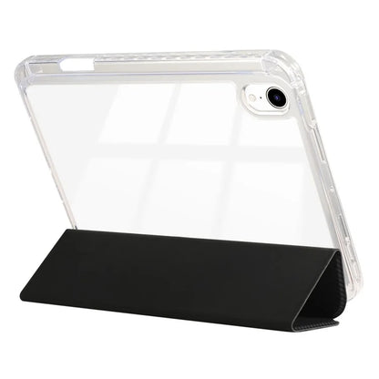 For iPad mini (2021) Case Carbon Fiber Texture Leather+Clear Acrylic+TPU Stand Tablet Cover