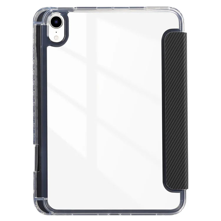 For iPad mini (2021) Case Carbon Fiber Texture Leather+Clear Acrylic+TPU Stand Tablet Cover