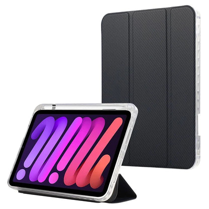 For iPad mini (2021) Case Carbon Fiber Texture Leather+Clear Acrylic+TPU Stand Tablet Cover