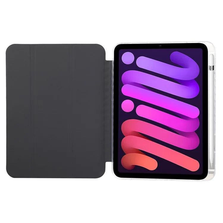 For iPad mini (2021) Case Carbon Fiber Texture Leather+Clear Acrylic+TPU Stand Tablet Cover