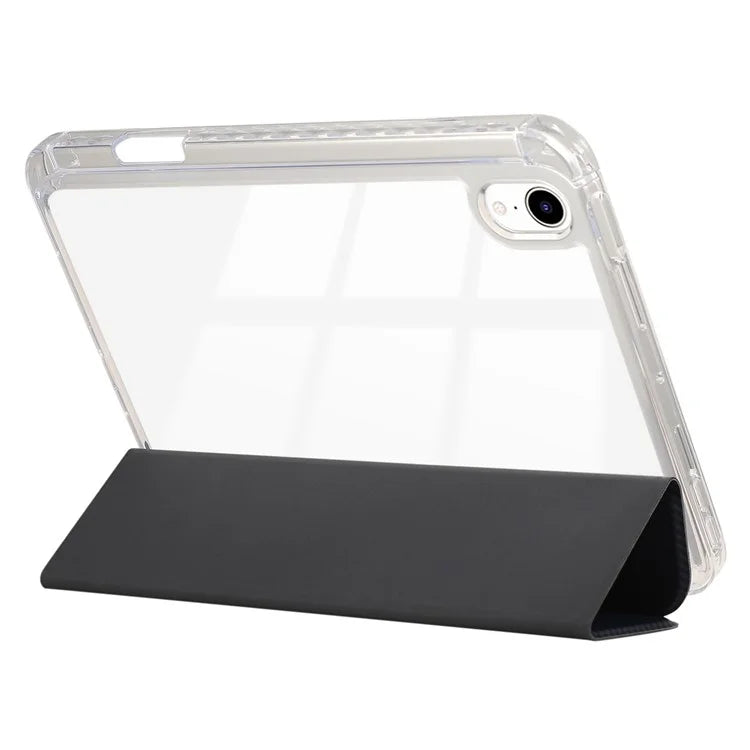For iPad mini (2021) Case Carbon Fiber Texture Leather+Clear Acrylic+TPU Stand Tablet Cover