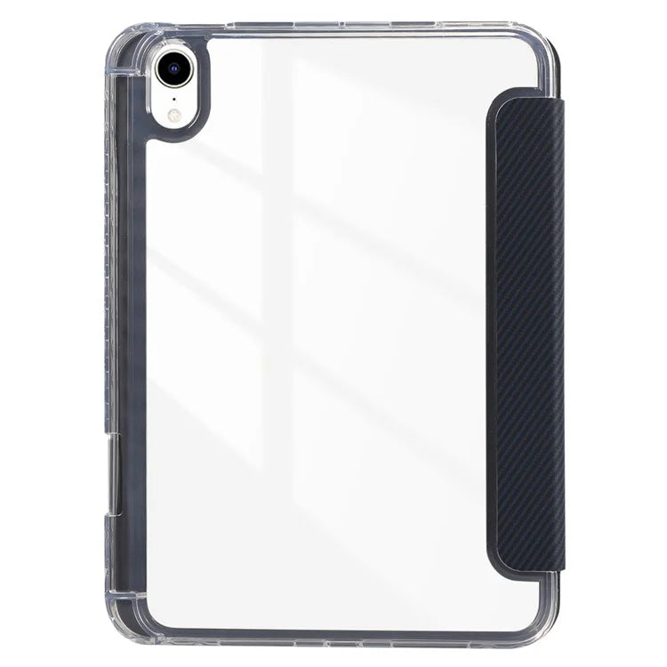 For iPad mini (2021) Case Carbon Fiber Texture Leather+Clear Acrylic+TPU Stand Tablet Cover