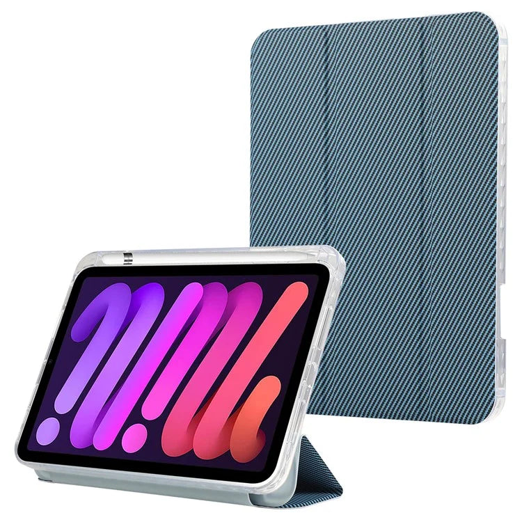 For iPad mini (2021) Case Carbon Fiber Texture Leather+Clear Acrylic+TPU Stand Tablet Cover