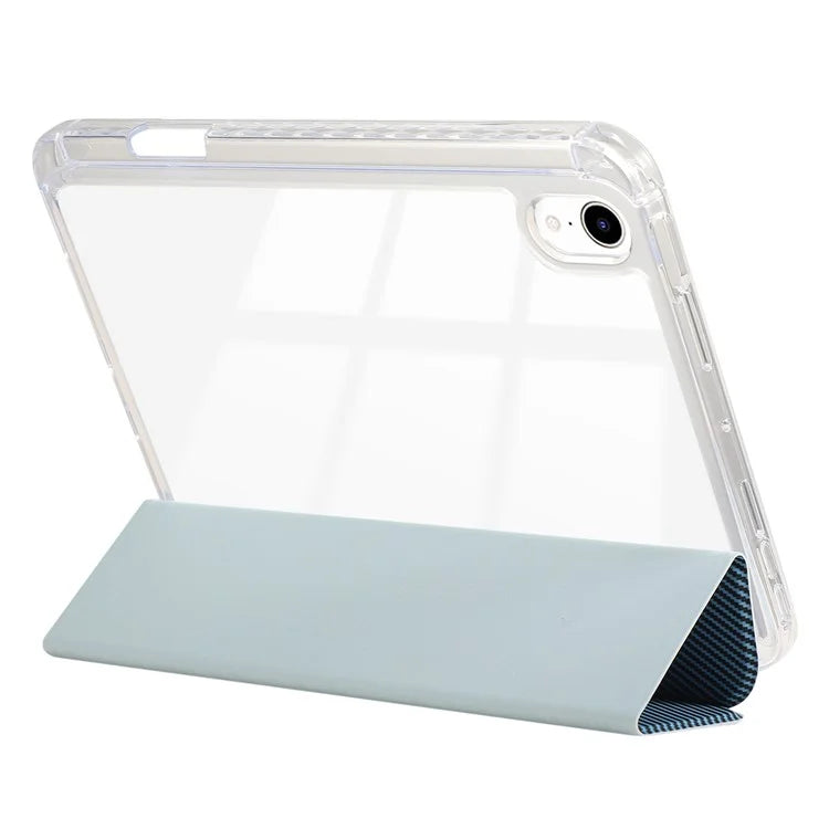 For iPad mini (2021) Case Carbon Fiber Texture Leather+Clear Acrylic+TPU Stand Tablet Cover