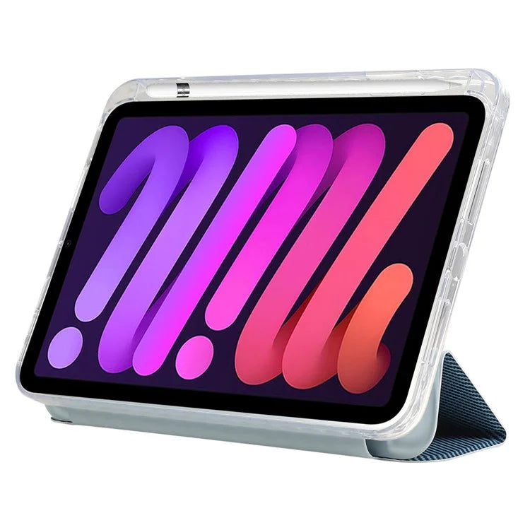 For iPad mini (2021) Case Carbon Fiber Texture Leather+Clear Acrylic+TPU Stand Tablet Cover