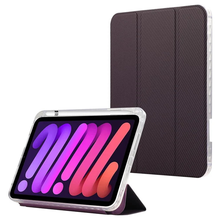 For iPad mini (2021) Case Carbon Fiber Texture Leather+Clear Acrylic+TPU Stand Tablet Cover