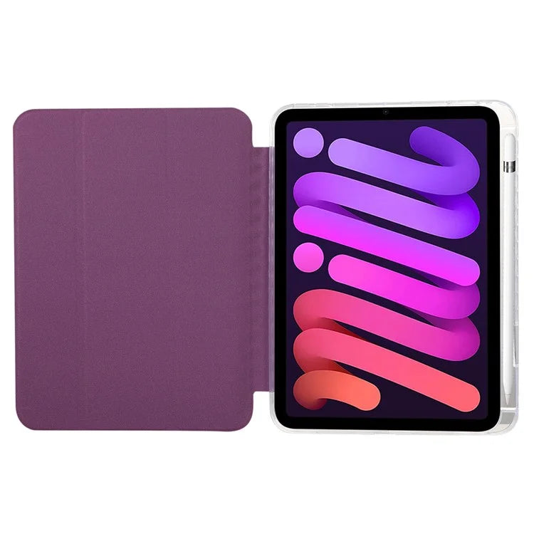 For iPad mini (2021) Case Carbon Fiber Texture Leather+Clear Acrylic+TPU Stand Tablet Cover