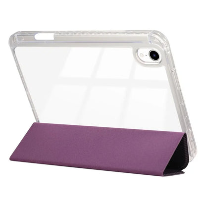For iPad mini (2021) Case Carbon Fiber Texture Leather+Clear Acrylic+TPU Stand Tablet Cover