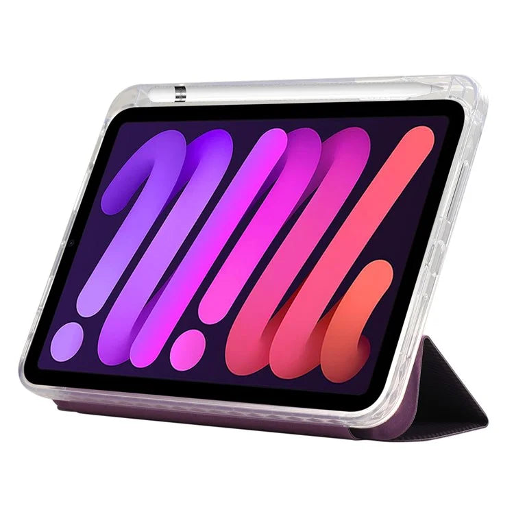 For iPad mini (2021) Case Carbon Fiber Texture Leather+Clear Acrylic+TPU Stand Tablet Cover