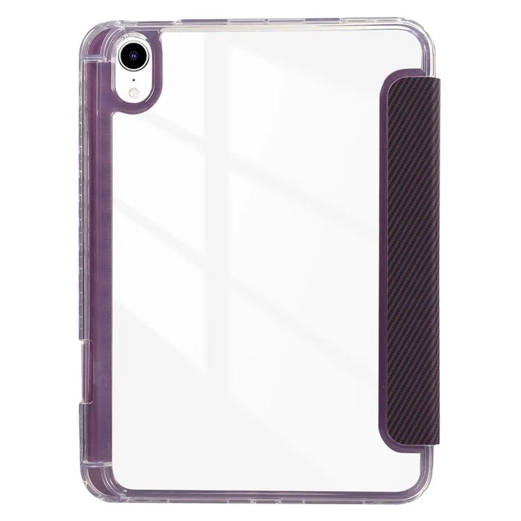 For iPad mini (2021) Case Carbon Fiber Texture Leather+Clear Acrylic+TPU Stand Tablet Cover