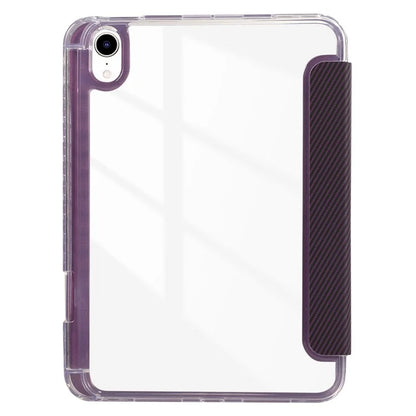For iPad mini (2021) Case Carbon Fiber Texture Leather+Clear Acrylic+TPU Stand Tablet Cover