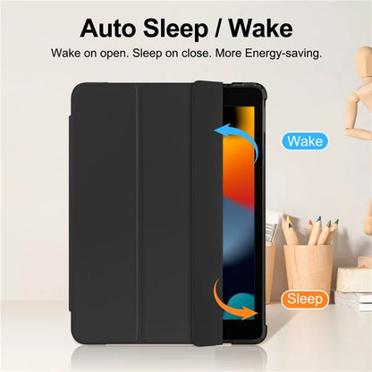 For iPad 10.2 (2021) / (2019) / (2020) Case Tri-Fold Stand Leather Tablet Cover with Pencil Holder
