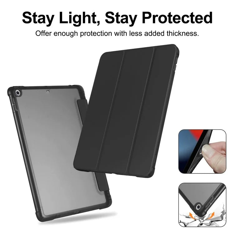 For iPad 10.2 (2021) / (2019) / (2020) Case Tri-Fold Stand Leather Tablet Cover with Pencil Holder